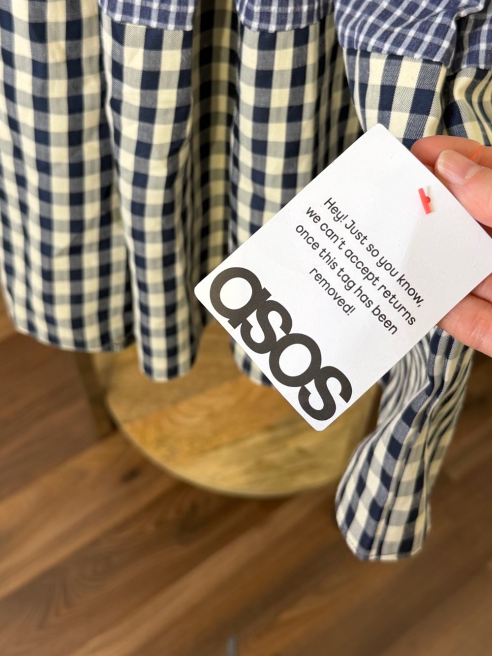 NWT ASOS Design Mixed Gingham Tiered Mini Dress Blue White V Neck Size 6 - Picture 7 of 9